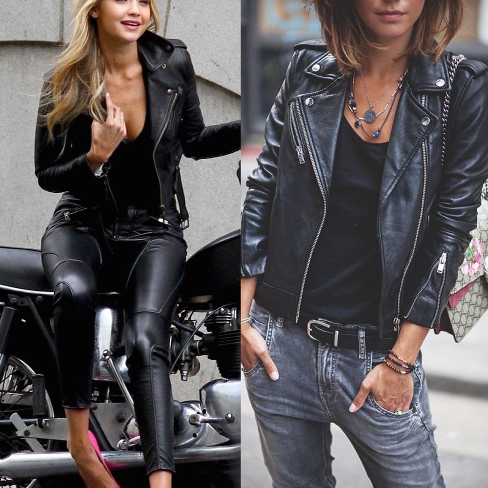 Luxe Black Vegan Leather Zipper Moto Biker Jacket
